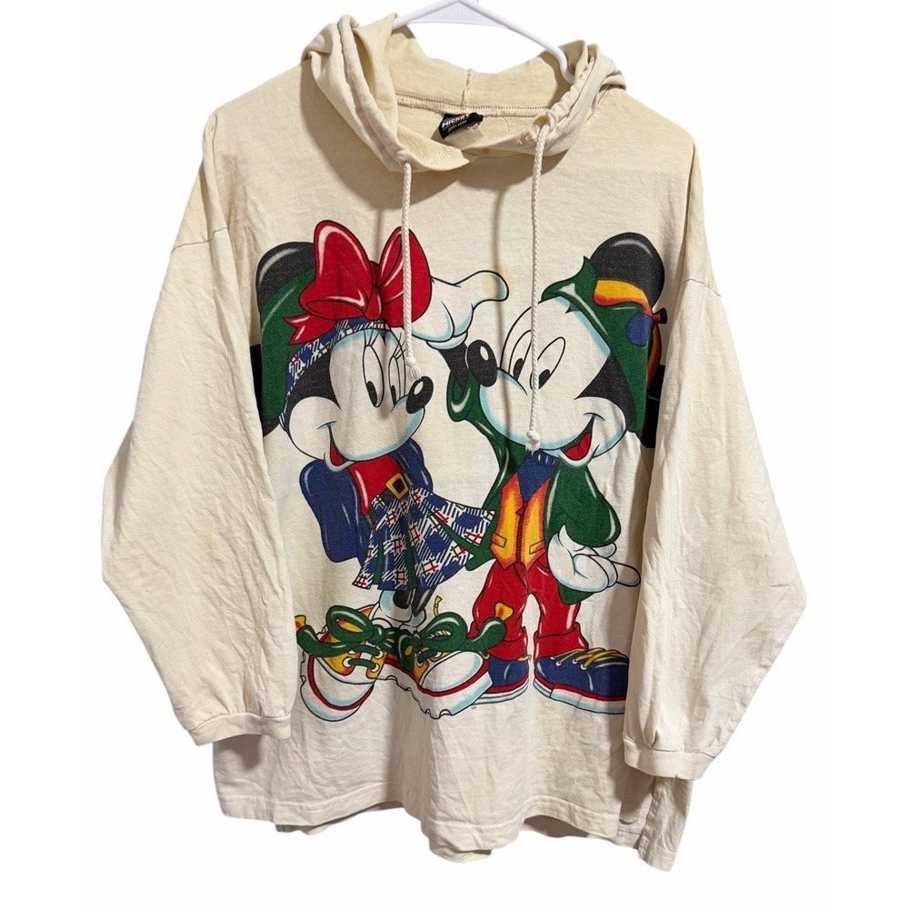 VTG 90s USA Mickey Mouse Unlimited Hoodie Long Sleeve Shirt Hip‎ Hop Size M/L